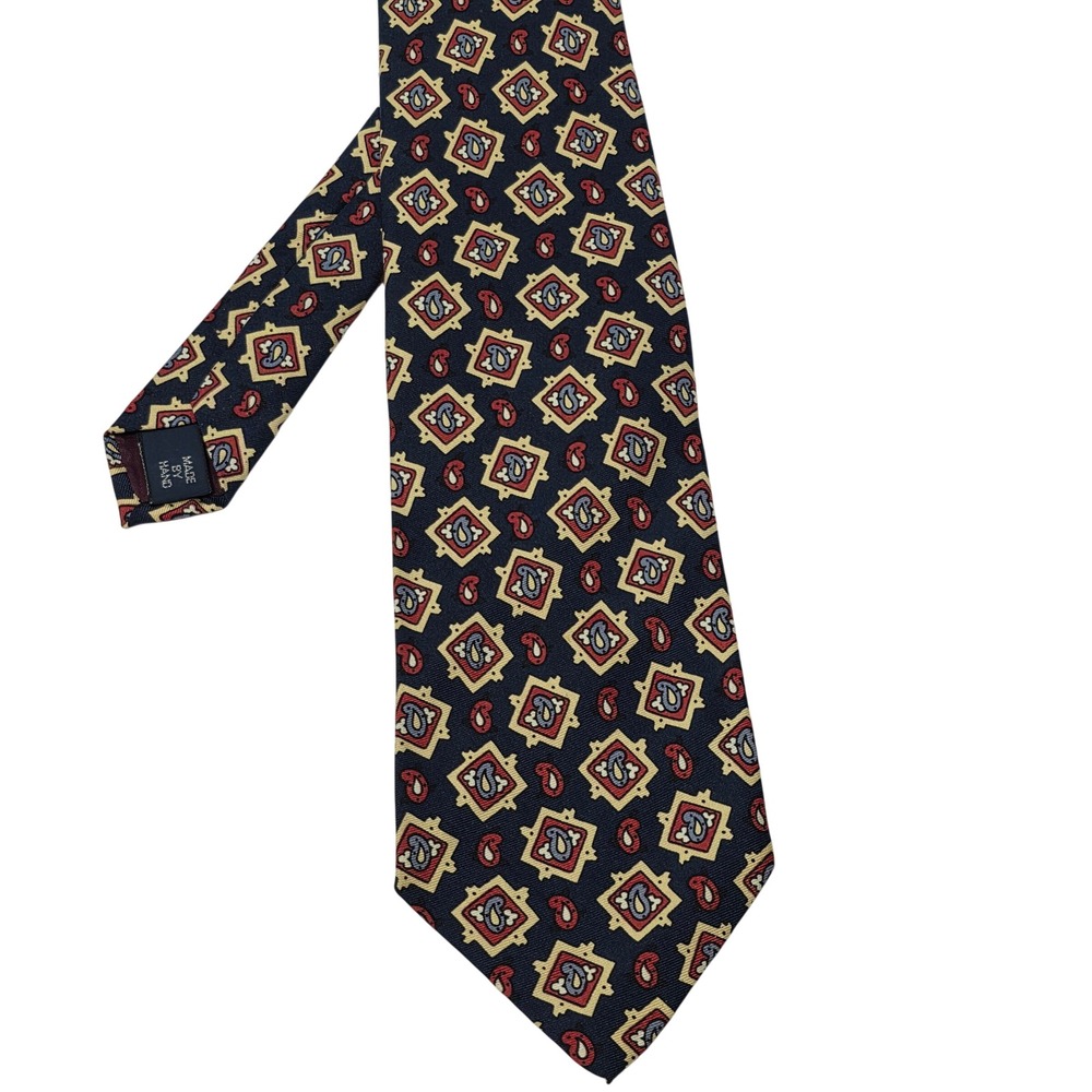Polo Ralph Lauren Silk Tie Navy Blue Red Gold Geometric Medallion Paisley USA